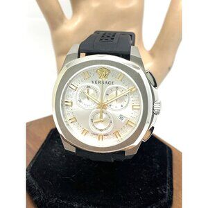 Versace Men's Watch VE7CA0123 Swiss Quartz Chronograph Silver Black Rubber 43mm